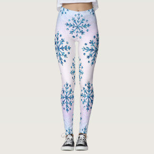 Christmas Ice Blue Snowflakes Iridescent Leggings