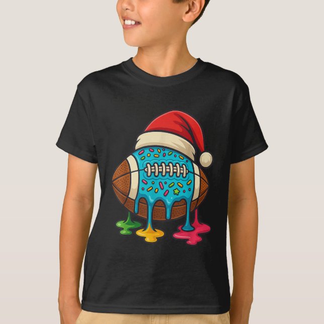Christmas Ice Cream Drip Boys Football Player Amer T-Shirt (Front)
