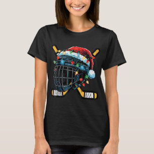 Christmas Ice Hockey Helmet Santa Xmas Boys Ugly S T-Shirt