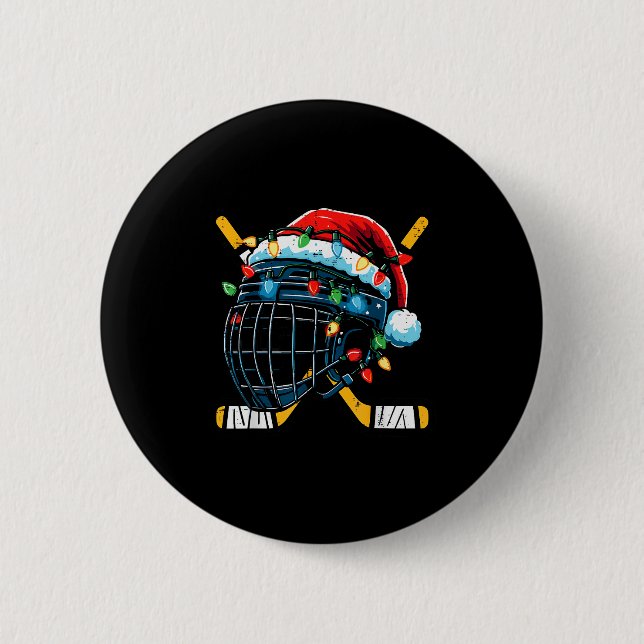 Christmas Ice Hockey Helmet Santa Xmas Men Boys Ki 6 Cm Round Badge (Front)