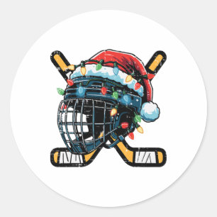 Christmas Ice Hockey Helmet Santa Xmas Men Boys Ki Classic Round Sticker