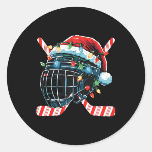 Christmas Ice Hockey Helmet Santa Xmas Men Boys Ki Classic Round Sticker