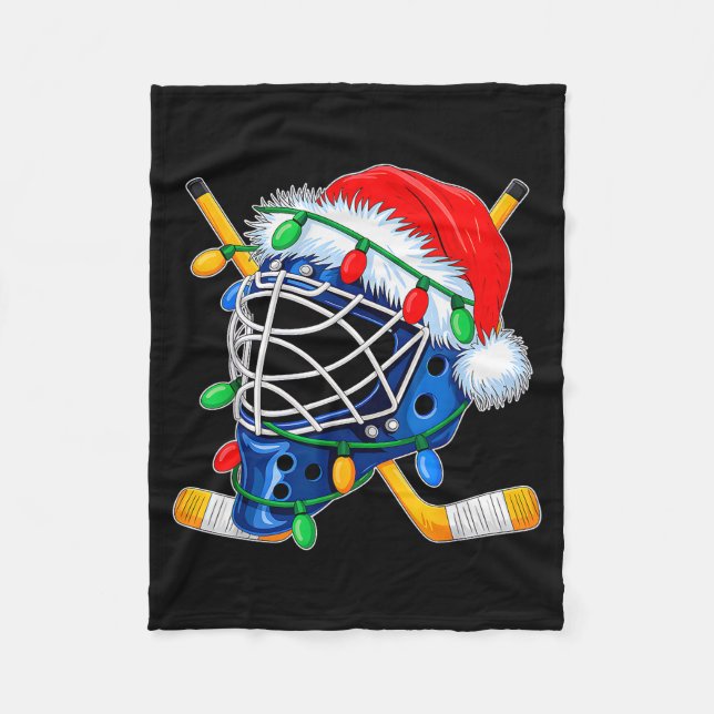 Christmas Ice Hockey Helmet Santa Xmas Men Boys Ki Fleece Blanket (Front)