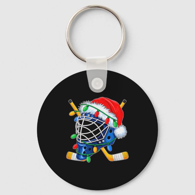 Christmas Ice Hockey Helmet Santa Xmas Men Boys Ki Key Ring (Front)