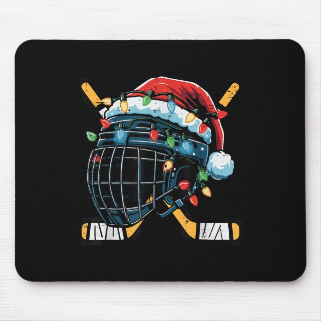 Christmas Ice Hockey Helmet Santa Xmas Men Boys Ki Mouse Pad (Front)