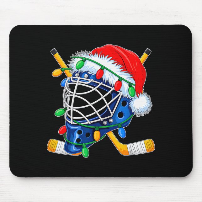 Christmas Ice Hockey Helmet Santa Xmas Men Boys Ki Mouse Pad (Front)