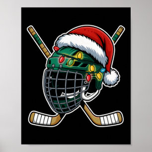 Christmas Ice Hockey Helmet Santa Xmas Men Boys Ki Poster