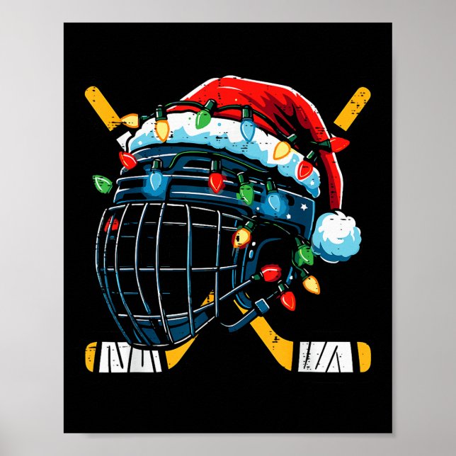Christmas Ice Hockey Helmet Santa Xmas Men Boys Ki Poster (Front)