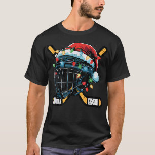 Christmas Ice Hockey Helmet Santa Xmas Men Boys Ki T-Shirt