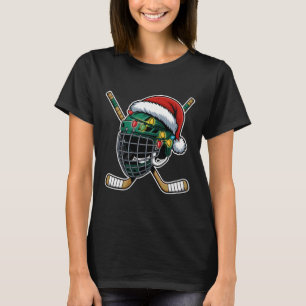 Christmas Ice Hockey Helmet Santa Xmas Men Boys Ki T-Shirt