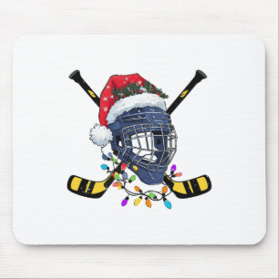 Christmas Ice Hockey Helmet Santa Xmas Mouse Pad
