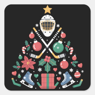 Christmas Ice Hockey Lover Tree Sports Team Square Sticker