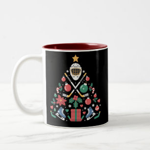 Christmas Ice Hockey Lover Tree Sports Team Two-Tone Coffee Mug