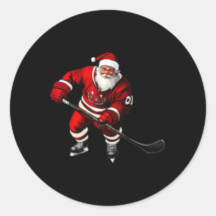 Christmas Ice Hockey Player Classic Round Sticker