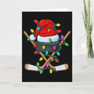 Christmas Ice Hockey Player Santa Hat Xmas Men Boy Card