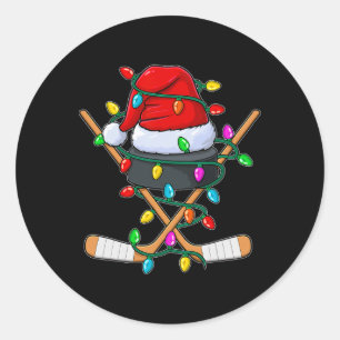 Christmas Ice Hockey Player Santa Hat Xmas Men Boy Classic Round Sticker