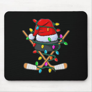 Christmas Ice Hockey Player Santa Hat Xmas Men Boy Mouse Pad