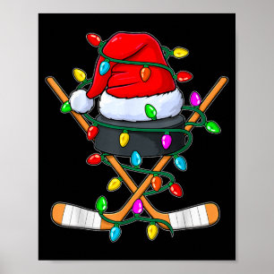 Christmas Ice Hockey Player Santa Hat Xmas Men Boy Poster
