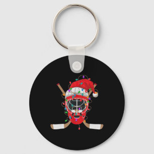 Christmas Ice Hockey Santa Xmas Lights Hockey Men Key Ring