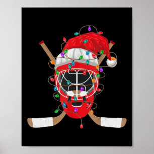 Christmas Ice Hockey Santa Xmas Lights Hockey Men  Poster