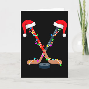 Christmas Ice Hockey Stick Santa Hat Xmas Men Boys Card