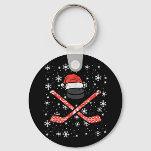 Christmas Ice Hockey Sticks Puck Xmas Sports Men B Key Ring