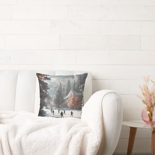 Christmas Ice Skaters On A Pond Cushion (Couch)