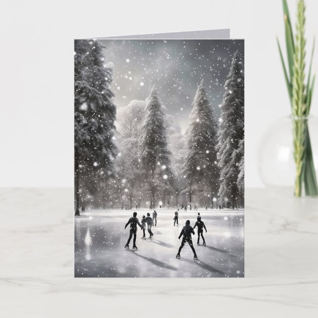 Christmas Ice Skaters On A Pond Holiday Card (Front)