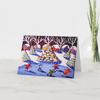 Christmas Ice Skaters Whimsical Card