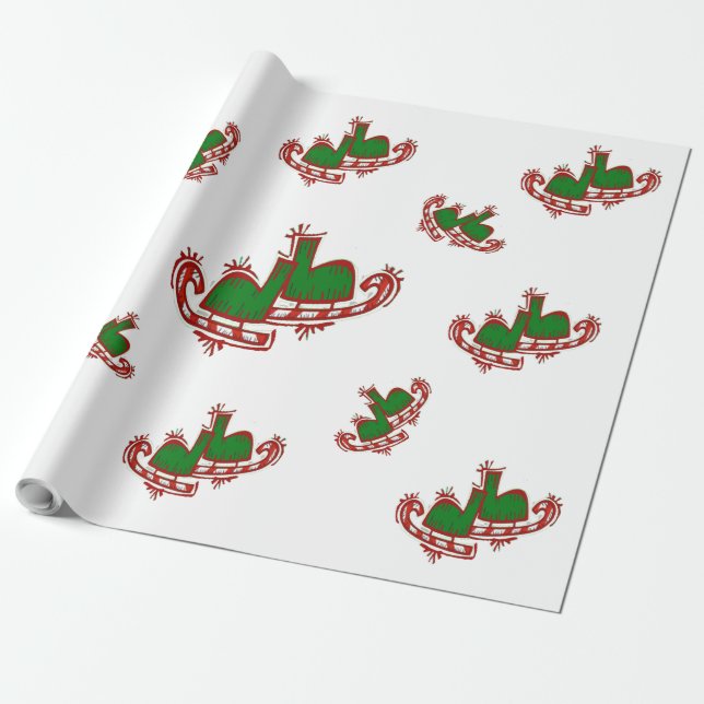 Christmas Ice Skates - Wrapping Paper (Unrolled)