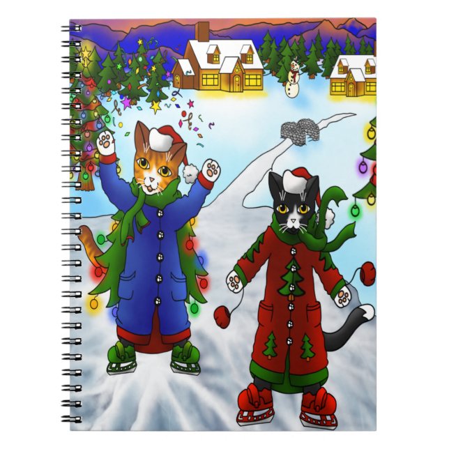 Christmas Ice Skating Cats V2 Notebook (Front)
