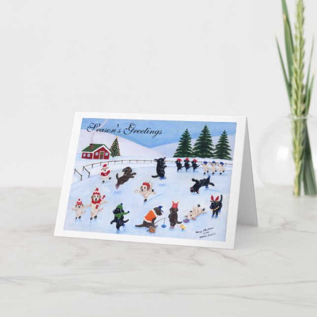 Christmas Ice Skating Labradors Holiday Card (Front)