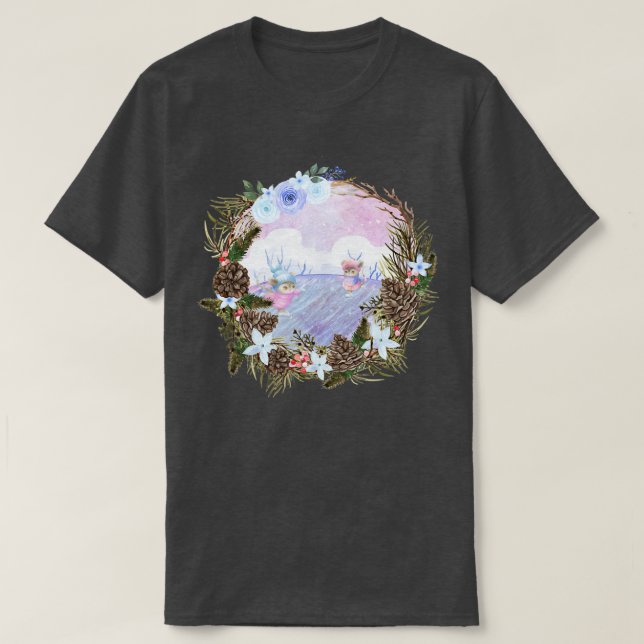 Christmas Ice skating mice beautiful nature design T-Shirt (Design Front)