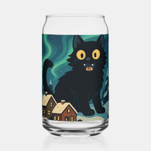 Christmas Icelandic Yule Cat with Northern Lights Can Glass