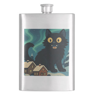 Christmas Icelandic Yule Cat with Northern Lights Hip Flask