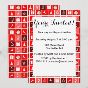 Christmas Icon Red Squares Holiday Art Classic Invitation