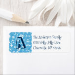 Christmas Icons Blue Santa Elf Snowman Monogram Return Address Label<br><div class="desc">This Christmas pattern features classic cute holiday favourites in white outlines on a light blue background. Included in the pattern is Santa, elf, Christmas tree, snowman, reindeer, candy cane, stockings, wrapped gift, tree ornament, snowflake, star and ribbon in a bow. A sweet pattern that will be sure to add to...</div>