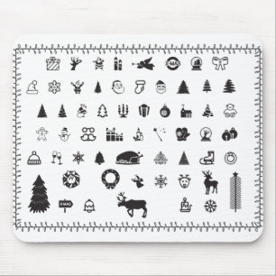 Christmas Icons Ornaments Beads Balls Poinsettia Mouse Pad