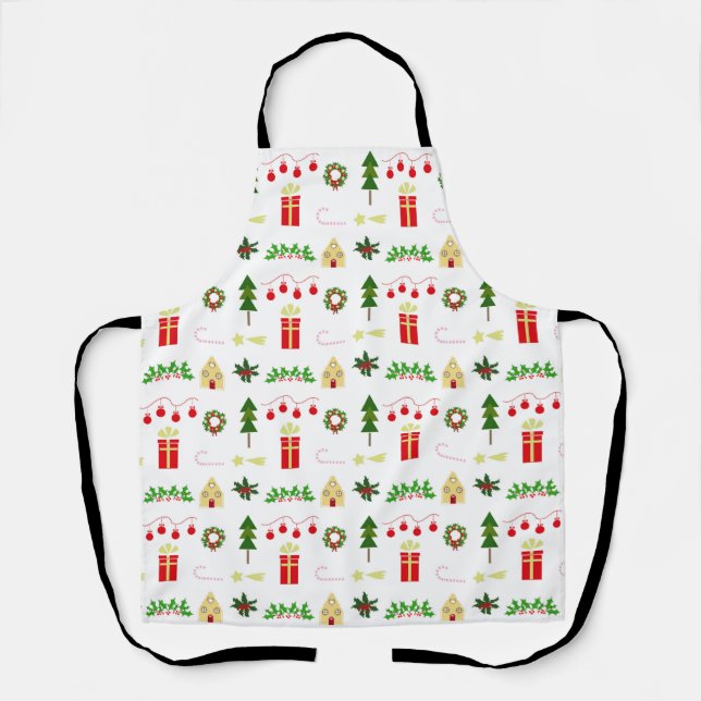 Christmas icons pattern in festive grid apron (Front)
