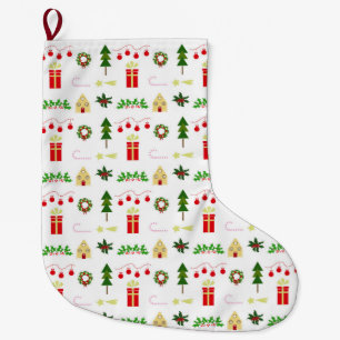 Christmas icons pattern in festive grid large christmas stocking