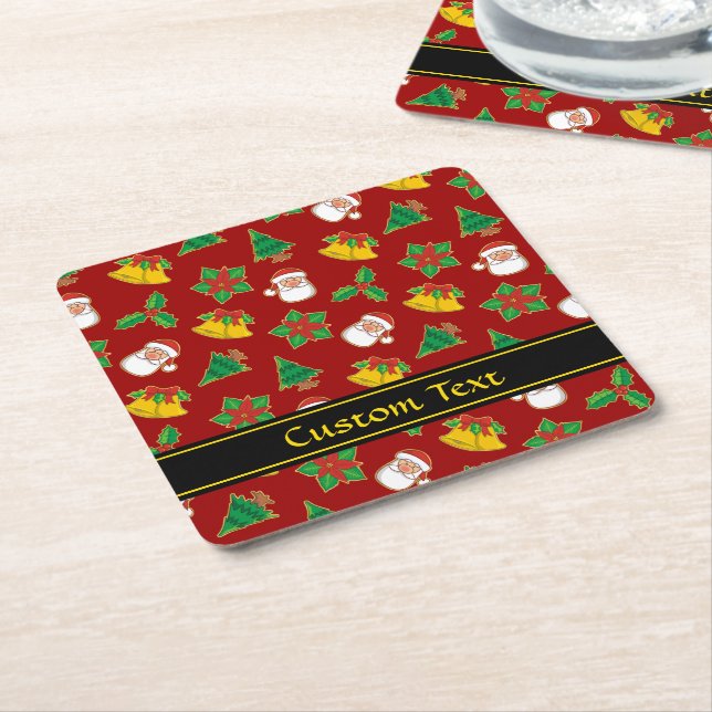 Christmas Icons Pattern Square Paper Coaster (Angled)