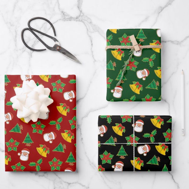 Christmas Icons Pattern Wrapping Paper Sheet (Front)