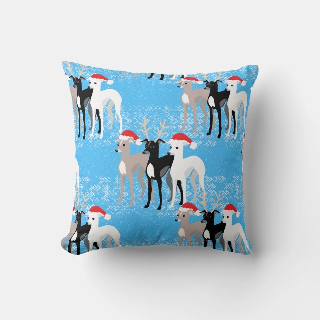 Christmas Iggy Italian Greyhounds in the Snow Cushion (Front)