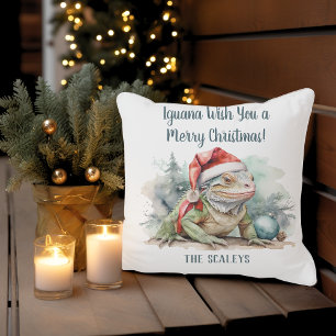 Christmas Iguana Throw Pillow
