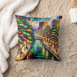 "Christmas Illumination: San Antonio Riverwalk" Cushion