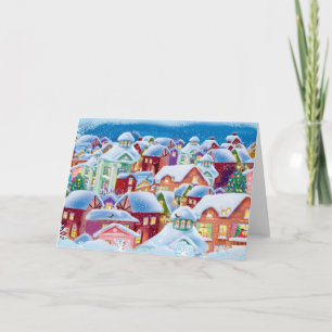 Christmas illustration - an evening European city Card