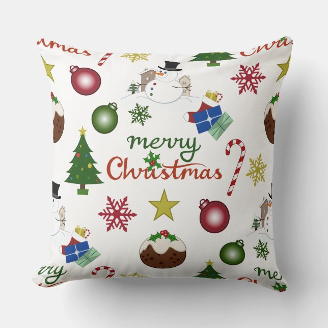 Christmas Illustration Mix Lg Pattern Cushion (Front)