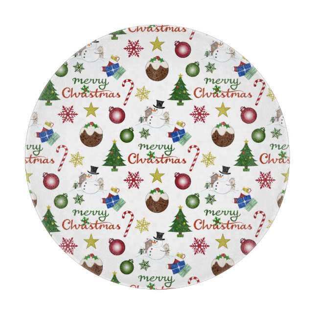 Christmas Illustration Mix Pattern Cutting Board (Front)