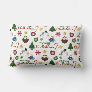 Christmas Illustration Mix Pattern Lumbar Cushion