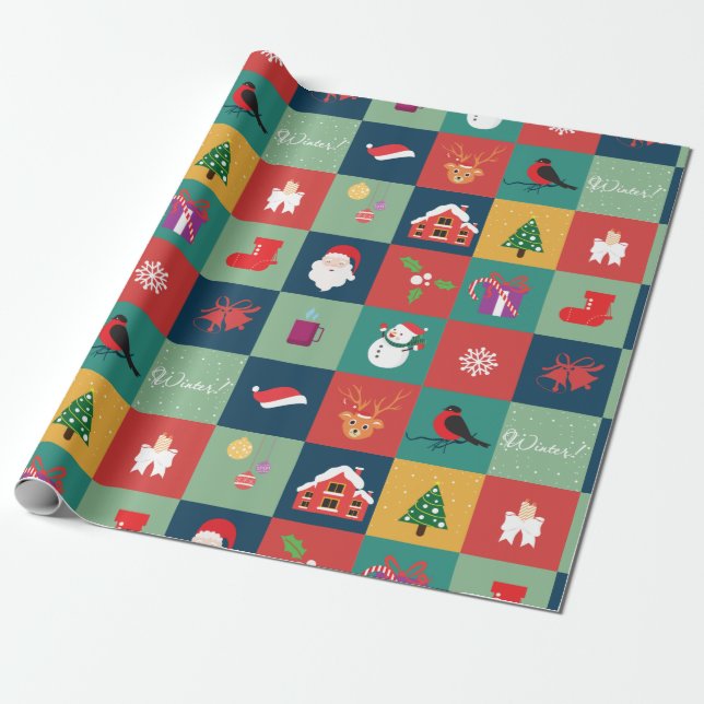 Christmas Illustration Wrapping Paper (Unrolled)
